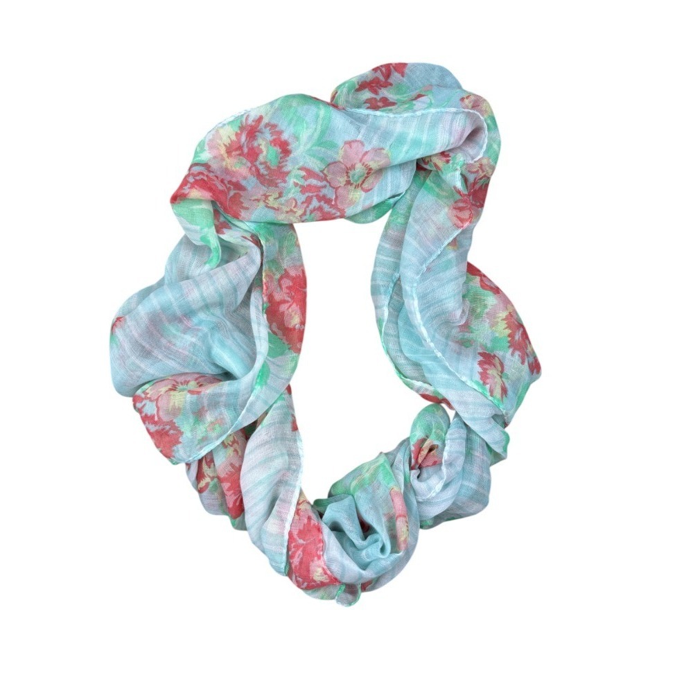 Turquoise Pink Floral‎ Infinity Scarf 100% Polyester 19x36" Spring Summer Bloom